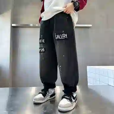 木木屋牛仔裤 洋气百搭字母舒适 黑色 儿童款