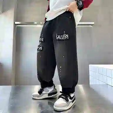 木木屋牛仔裤 洋气百搭字母舒适 黑色 儿童款