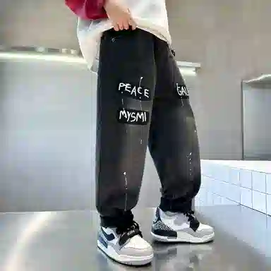 木木屋牛仔裤 洋气百搭字母舒适 黑色 儿童款