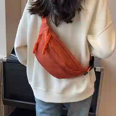 帕克熊 日系轻便男女学生休闲运动 帆布 斜挎包胸包背包腰包运动帆布包单肩包 常规 男女同款情侣款 桔色/米白色/粉色/红色/黑色