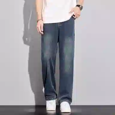隐狼世家 薄款宽松直筒美式复古休闲长裤牛仔裤 男款