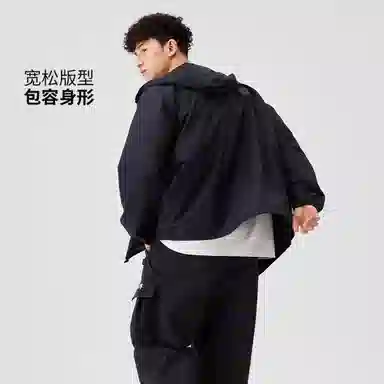 中国李宁 潮流运动系列 舒适休闲简约宽松薄款连帽拉链运动风衣 男女同款 黑色
