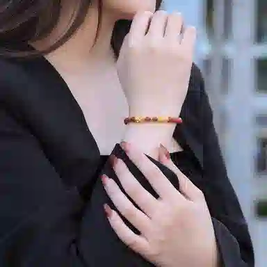 老庙 两貔貅一金珠精品串珠链 足金 一口价 黄金手串 女款