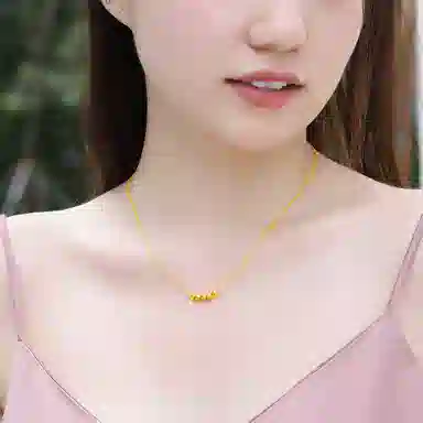 老庙 时尚转运珠小金珠串珠锁骨链 足金 项链 女款