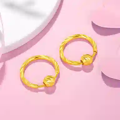 老庙 菱形车花金珠计气质转运珠耳饰 足金 按克计价 耳环 女款