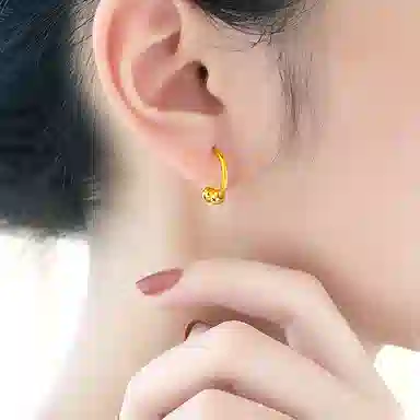 老庙 菱形车花金珠计气质转运珠耳饰 足金 按克计价 耳环 女款