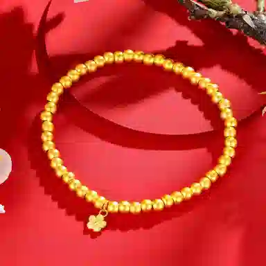 老庙 新中式古法金工艺浪漫小桃花金珠转运珠串珠 足金 按克计价 黄金手串 女款