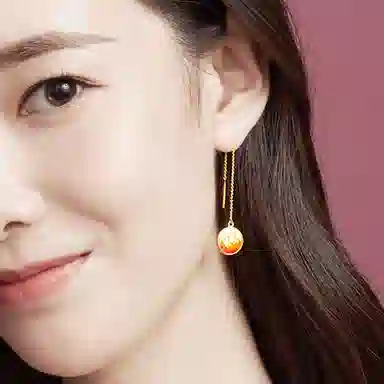 老庙 鸿运升升神韵龙鳞红色珐琅耳饰古法 足金 按克计价 耳环 男女同款情侣款