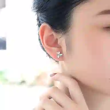 老庙 森系幸福三叶草精致 铂金 铂金耳环 女款
