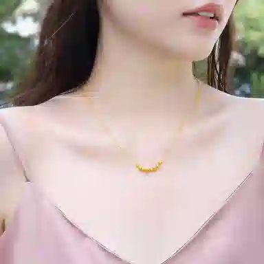 老庙 时尚转运珠小金珠串珠锁骨链 足金 项链 女款