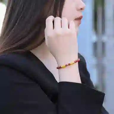 老庙 两貔貅一金珠精品串珠链 足金 一口价 黄金手串 女款