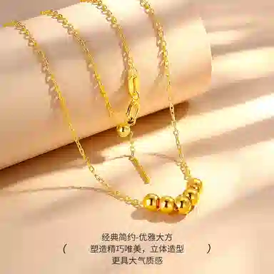 老庙 时尚转运珠小金珠串珠锁骨链 足金 项链 女款