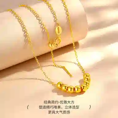 老庙 时尚转运珠小金珠串珠锁骨链 足金 项链 女款