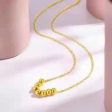 老庙 时尚转运珠小金珠串珠锁骨链 足金 项链 女款