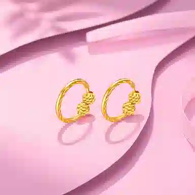 老庙 菱形车花金珠计气质转运珠耳饰 足金 按克计价 耳环 女款