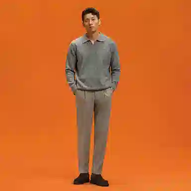 SKARO Heavy Wool Seagull Collar Knit Polo Sweater