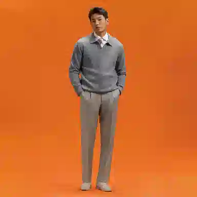 SKARO Heavy Wool Seagull Collar Knit Polo Sweater