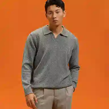 SKARO Heavy Wool Seagull Collar Knit Polo Sweater