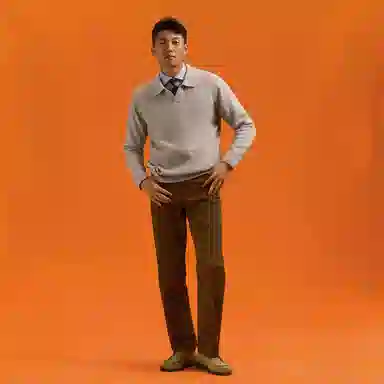 SKARO Heavy Wool Seagull Collar Knit Polo Sweater