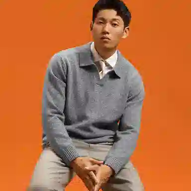 SKARO Heavy Wool Seagull Collar Knit Polo Sweater