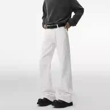 布客行 潮牌美式高街水洗做旧休闲宽松弹力基础款中腰垂坠感百搭日常通勤直筒显纯色简约柔不硬舒适风格牛仔裤 男女同款