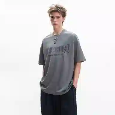 Rabbit House Reflective Gothic Lettering Suede T-Shirt