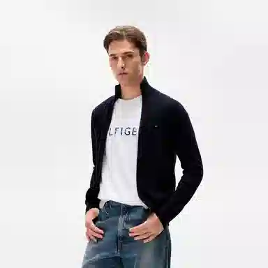 Tommy Hilfiger Cotton Zip-Up Knit Jacket Navy