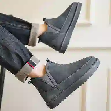 威世米邦 牛反绒 保暖防滑 户外加绒加厚 短筒 雪地靴 男款