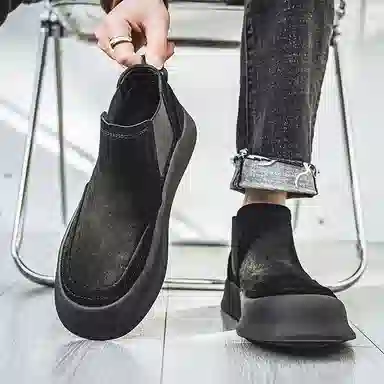 威世米邦 牛反绒 百搭舒适 厚底 短筒 切尔西靴 男款 棕色