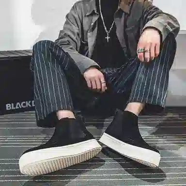 威世米邦 牛反绒 厚底百搭潮流复古英伦风一脚蹬户外雪地加绒保暖 短筒 切尔西靴 中跟 男款