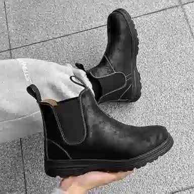 威世米邦 超纤皮 英伦复古 短筒 切尔西靴 男款 黑色