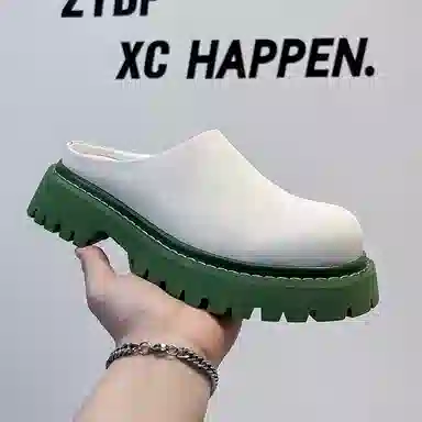 威世米邦 厚底百搭潮流小众德比高级感半拖 橡胶底 防滑包头拖鞋 男款