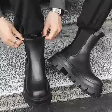 威世米邦 超纤皮 英伦风潮流百搭休闲 短筒 切尔西靴 男款 黑色