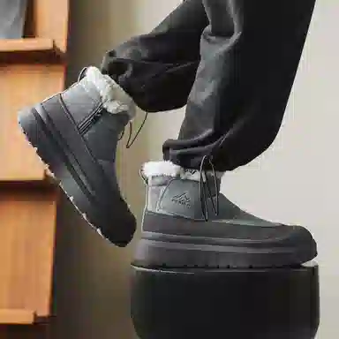 威世米邦 绒面 保暖防滑 通勤百搭 舒适潮流个性 及踝 雪地靴 男款 灰棉
