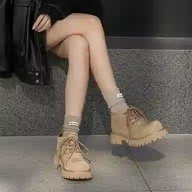 威世米邦 超纤皮 厚底英伦风复古休闲户外 短靴 男女同款 黄色