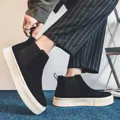 威世米邦 牛反绒 厚底百搭潮流复古英伦风一脚蹬户外雪地加绒保暖 短筒 切尔西靴 中跟 男款