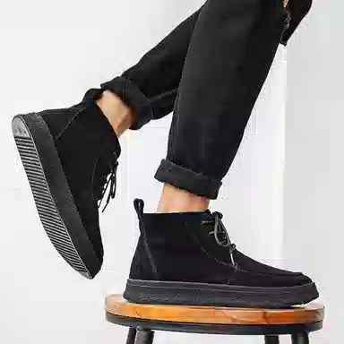 威世米邦 牛反绒 厚底百搭潮流复古英伦风一脚蹬户外雪地加绒保暖 短筒 切尔西靴 中跟 男款