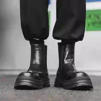 威世米邦 超纤皮 厚底德比英伦风设计感春秋季百搭复古户外 短筒 切尔西靴 男款 黑色