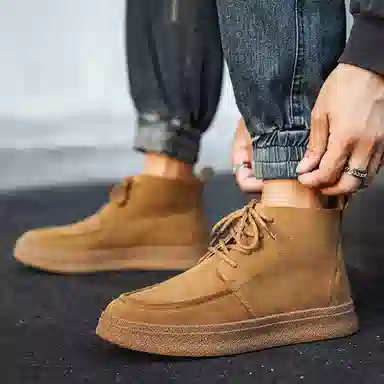 威世米邦 牛反绒 厚底百搭潮流复古英伦风一脚蹬户外雪地加绒保暖 短筒 切尔西靴 中跟 男款