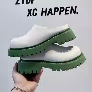 威世米邦 厚底百搭潮流小众德比高级感半拖 橡胶底 防滑包头拖鞋 男款