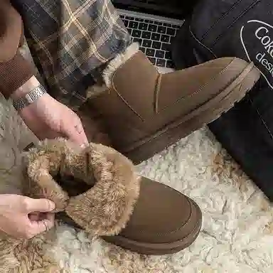 威世米邦 保暖防滑 厚底百搭拉链加绒加厚 短筒 雪地靴 男款