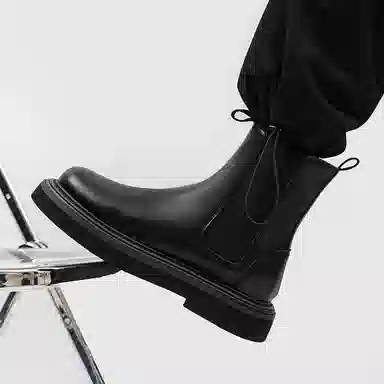 威世米邦 二层牛皮 高级感烟筒复古英伦风潮流百搭休闲 短筒 切尔西靴 男款 黑色