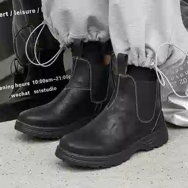 威世米邦 超纤皮 英伦复古 短筒 切尔西靴 男款 黑色