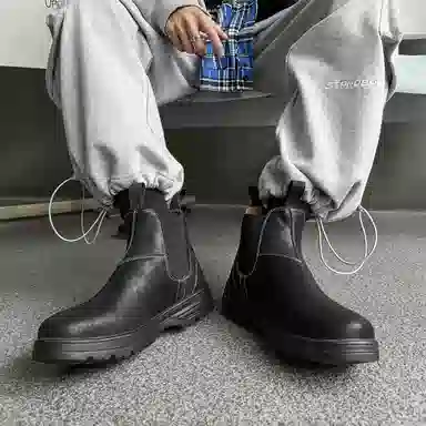 威世米邦 超纤皮 英伦复古 短筒 切尔西靴 男款 黑色