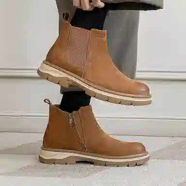 威世米邦 头层猪皮 百搭复古户外工装 潮流舒适 短筒 切尔西靴 男款