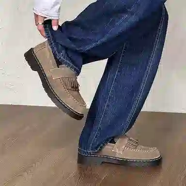 威世米邦 牛反绒皮 德比流苏一脚蹬英伦商务 休闲鞋 男款