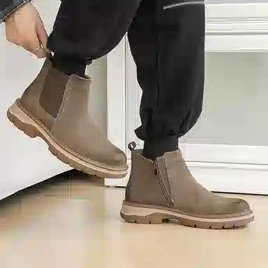 威世米邦 头层猪皮 百搭复古户外工装 潮流舒适 短筒 切尔西靴 男款