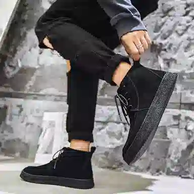 威世米邦 牛反绒 厚底百搭潮流复古英伦风一脚蹬户外雪地加绒保暖 短筒 切尔西靴 中跟 男款