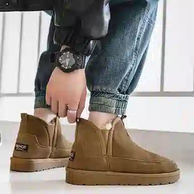 威世米邦 牛反绒 保暖防滑 户外加绒加厚 短筒 雪地靴 男款