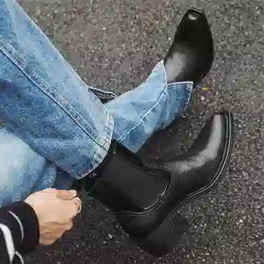 威世米邦 超纤皮 复古百搭经典时尚 短筒 切尔西靴 男女同款 黑色